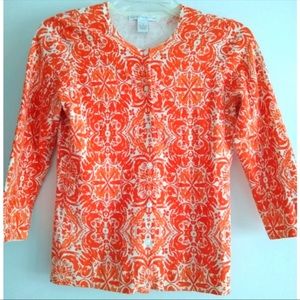 Sarah Spencer Orange & White Paisley Button-Up Cardigan - Size Small